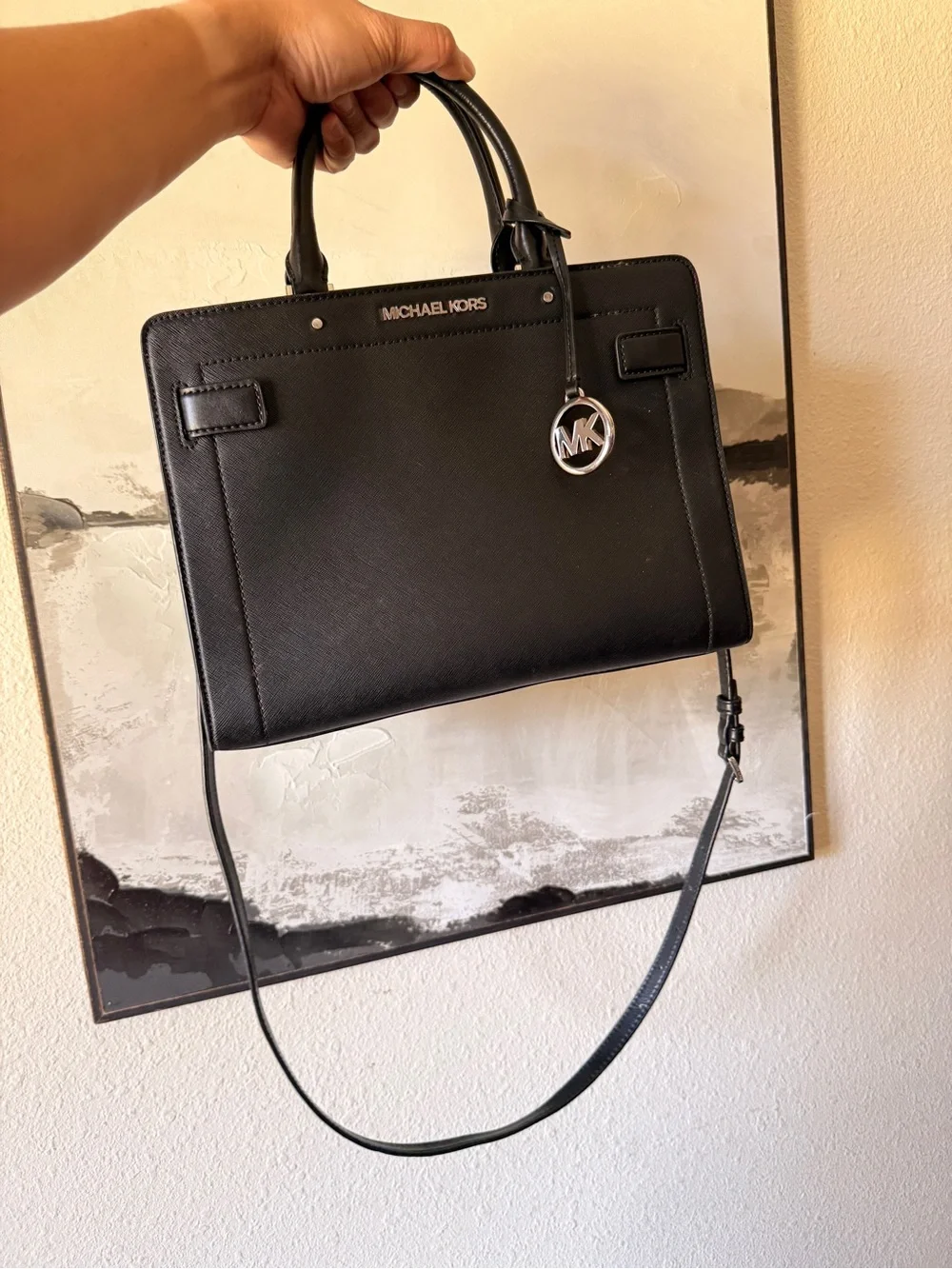 Michael Kors Black Saffiano Leather Structured Satchel